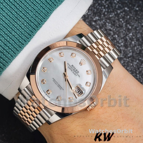 Mens Rolex Datejust 41mm Mens-126301-Rose Gold-Sundust Diamonds Dial Sundust<br /> Replica Image