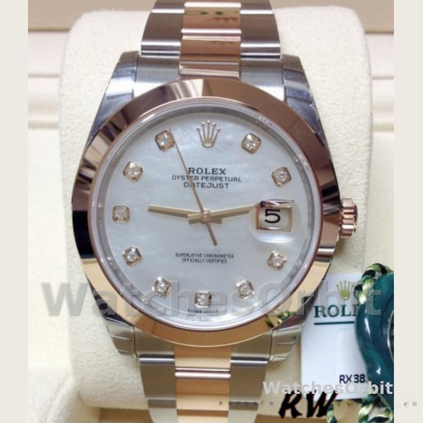 Replica Rolex Datejust 41mm Heren-126301-Witte MOP-Diamanten Wijzerplaat-Staal & Roségoud MOP