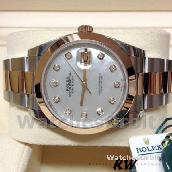 Replica Rolex Datejust 41mm Heren-126301-Witte MOP-Diamanten Wijzerplaat-Staal & Roségoud MOP