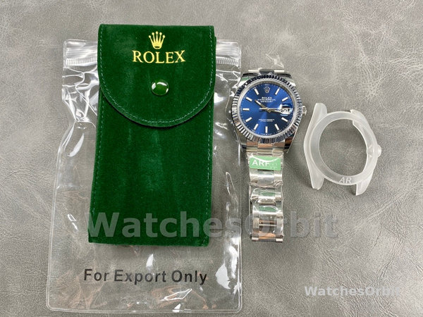 Replica Rolex Datejust 41mm Heren-126334 0001 Geribbelde lunette-Blauwe Wijzerplaat Blauw