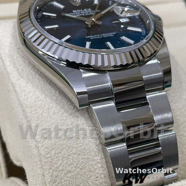 Replica Rolex Datejust 41mm Heren-126334 0001 Geribbelde lunette-Blauwe Wijzerplaat Blauw