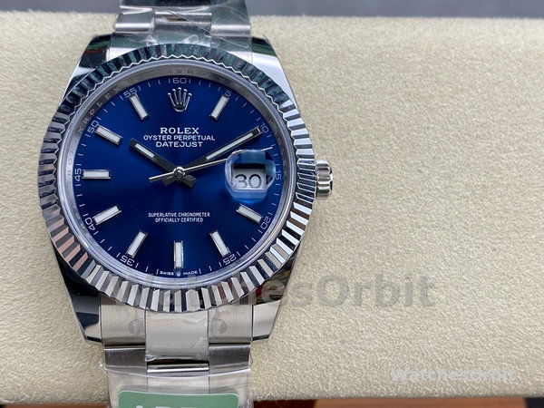 Replica Rolex Datejust 41mm Heren-126334 0001 Geribbelde lunette-Blauwe Wijzerplaat Blauw