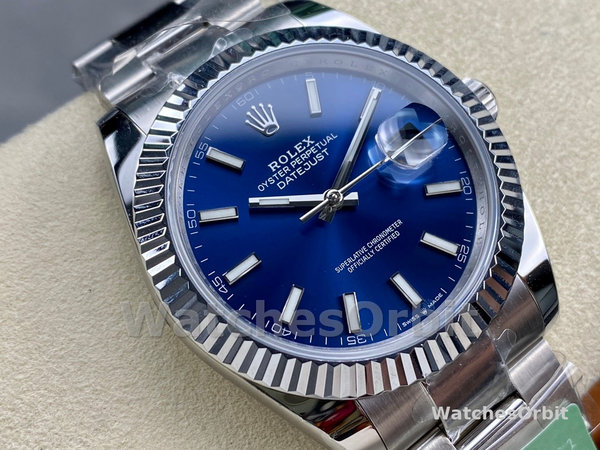 Replica Rolex Datejust 41mm Heren-126334 0001 Geribbelde lunette-Blauwe Wijzerplaat Blauw