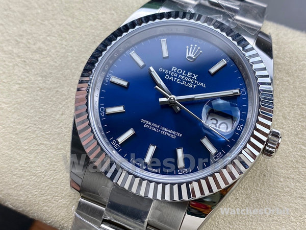 Replica Rolex Datejust 41mm Heren-126334 0001 Geribbelde lunette-Blauwe Wijzerplaat Blauw