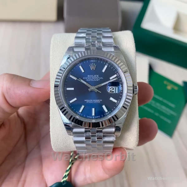 Replica Rolex Datejust 41MM Uomo in acciaio inossidabile con quadrante argentato blu