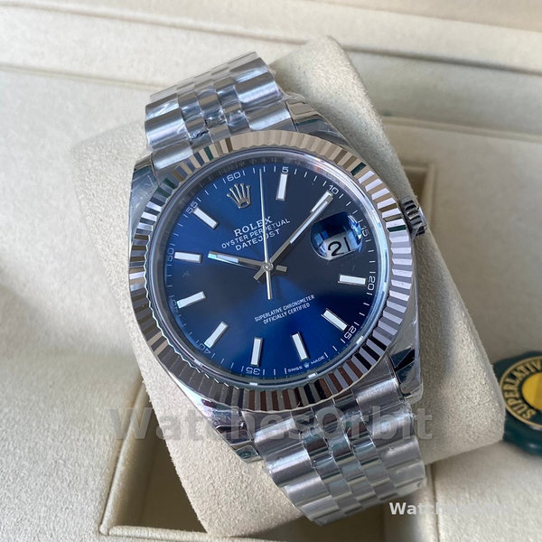Replica Heren Rolex Datejust 41MM Roestvrij Staal met Zilveren Wijzerplaat Blauw