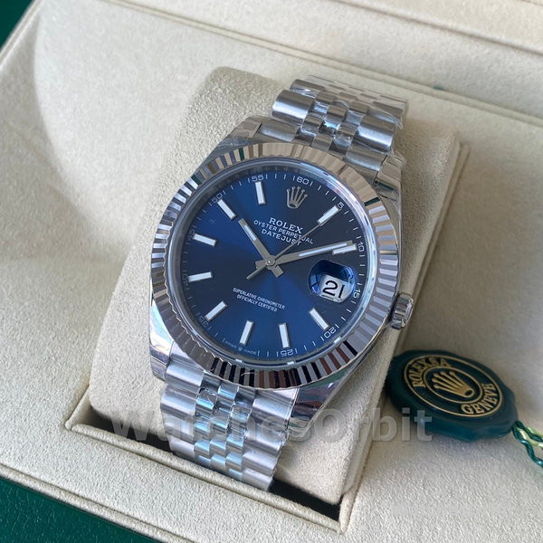 Replica Heren Rolex Datejust 41MM Roestvrij Staal met Zilveren Wijzerplaat Blauw