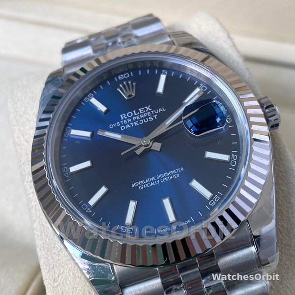 Replica Heren Rolex Datejust 41MM Roestvrij Staal met Zilveren Wijzerplaat Blauw