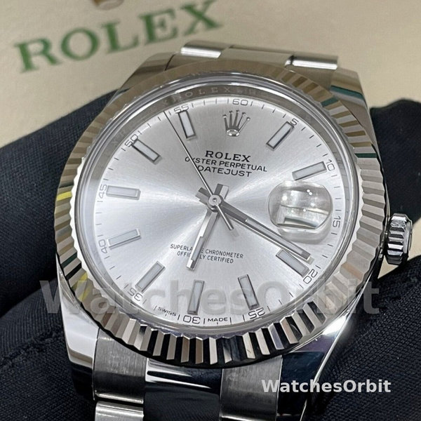 Replica Rolex Datejust 41mm Heren-126334 0003-Gegolfde ring-Zilveren wijzerplaat Zilver