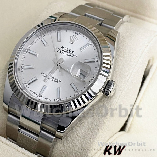 Replica Rolex Datejust 41mm Heren-126334 0003-Gegolfde ring-Zilveren wijzerplaat Zilver