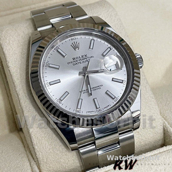 Replica Rolex Datejust 41mm Heren-126334 0003-Gegolfde ring-Zilveren wijzerplaat Zilver