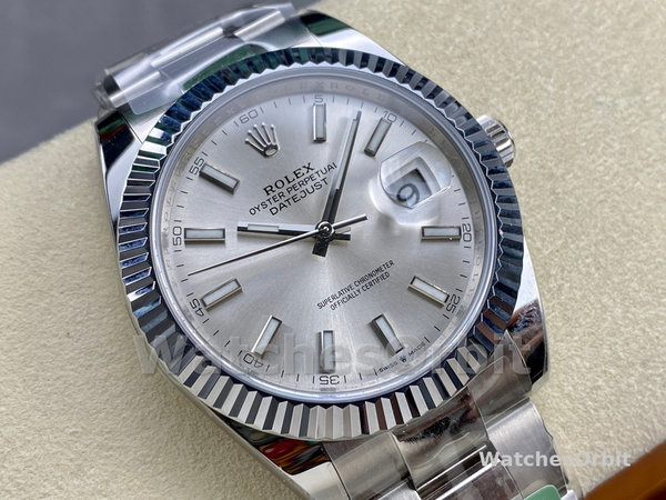 Replica Rolex Datejust 41mm Heren-126334 0003-Gegolfde ring-Zilveren wijzerplaat Zilver