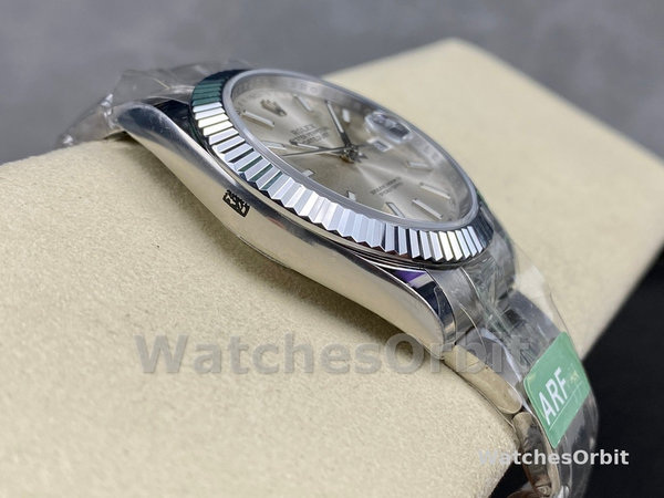 Replica Rolex Datejust 41mm Heren-126334 0003-Gegolfde ring-Zilveren wijzerplaat Zilver