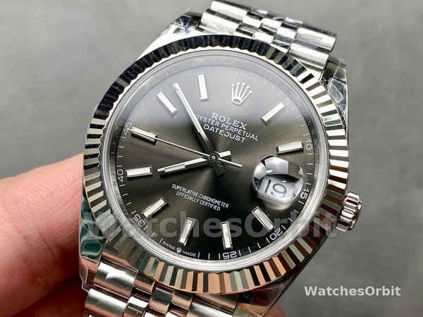 Replica Rolex Datejust-126334 0014, 41 mm, quadrante grigio rodio scuro, Uomo