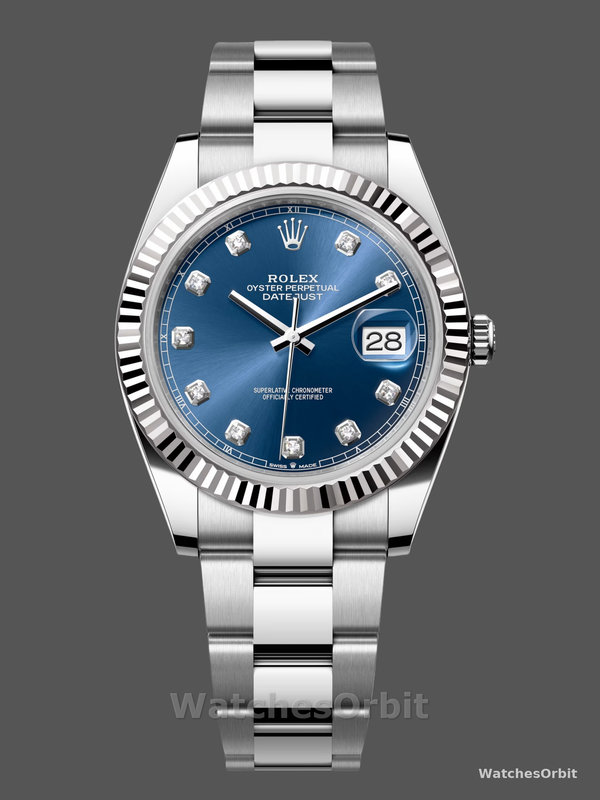Rolex Datejust 126334 0015 Fluted Bezel Blue Diamond Dial 41MM Mens Replica Watch