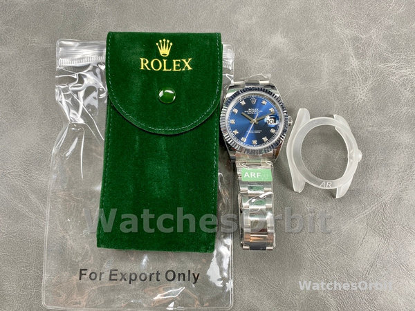 Replica Rolex Datejust 41mm Heren-126334 0015 Geribbelde lunette-Blauwe Diamanten Wijzerplaat