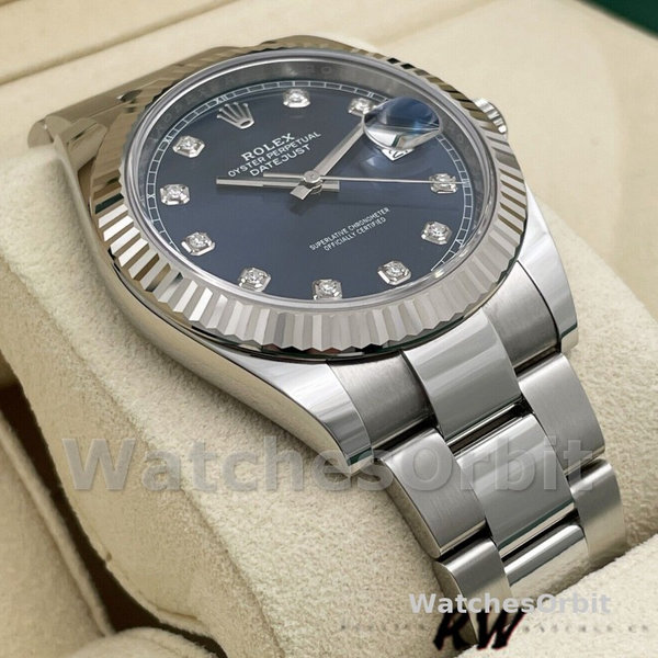 Replica Rolex Datejust 41mm Heren-126334 0015 Geribbelde lunette-Blauwe Diamanten Wijzerplaat
