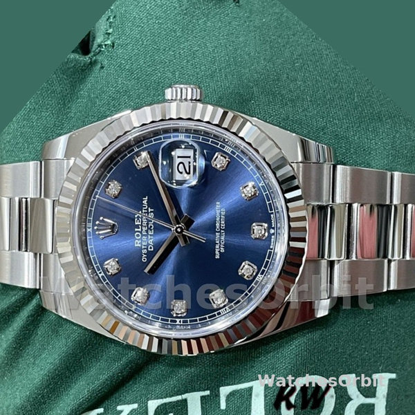 Replica Rolex Datejust 41mm Heren-126334 0015 Geribbelde lunette-Blauwe Diamanten Wijzerplaat