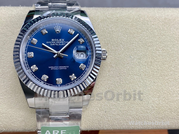 Replica Rolex Datejust 41mm Heren-126334 0015 Geribbelde lunette-Blauwe Diamanten Wijzerplaat