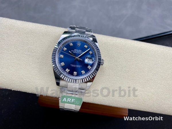Replica Rolex Datejust 41mm Heren-126334 0015 Geribbelde lunette-Blauwe Diamanten Wijzerplaat