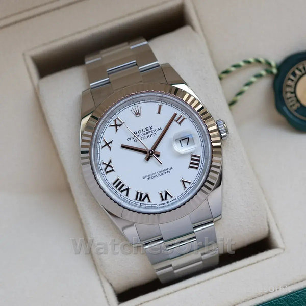 Men's Rolex Datejust 41mm Men's-126334 0023-Fluted Bezel-White Roman Numeral Dial White