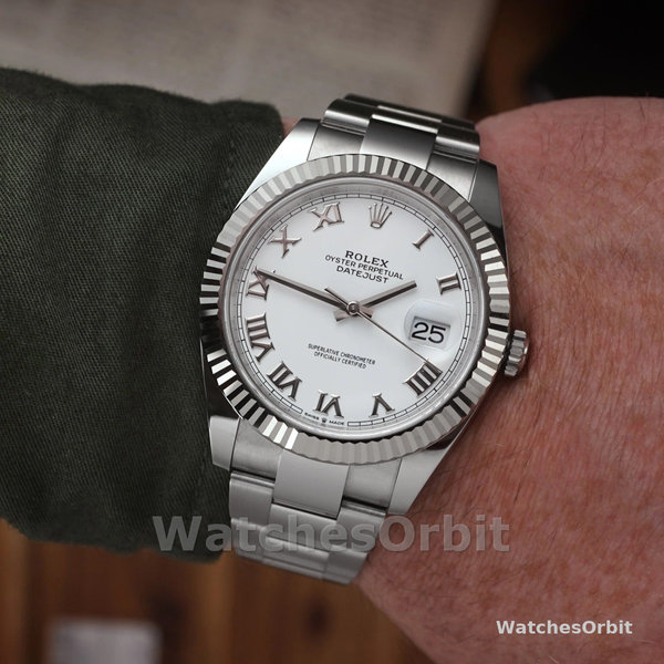 Replica Rolex Datejust 41mm Heren-126334 0023-Gegolfde ring-Witte Romeinse cijfers Wijzerplaat Wit