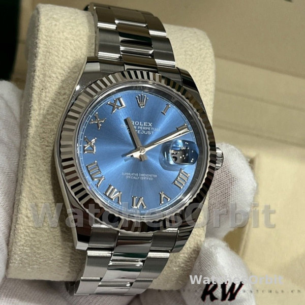 Replica Rolex Datejust 41mm Heren-126334 0025-Gegolfde ring-Blauw Romeinse cijfers Wijzerplaat Blauw