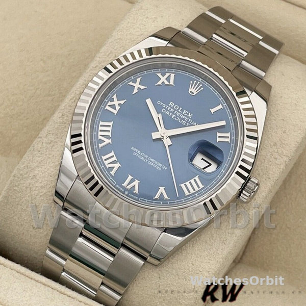 Replica Rolex Datejust 41mm Heren-126334 0025-Gegolfde ring-Blauw Romeinse cijfers Wijzerplaat Blauw