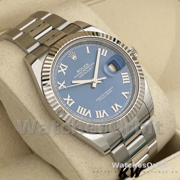 Replica Rolex Datejust 41mm Heren-126334 0025-Gegolfde ring-Blauw Romeinse cijfers Wijzerplaat Blauw