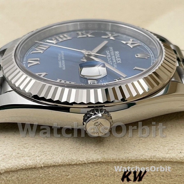 Replica Rolex Datejust 41mm Heren-126334 0025-Gegolfde ring-Blauw Romeinse cijfers Wijzerplaat Blauw