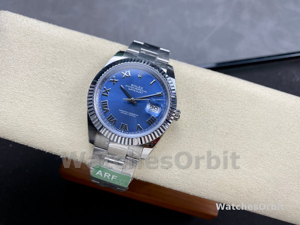 Replica Rolex Datejust 41mm Heren-126334 0025-Gegolfde ring-Blauw Romeinse cijfers Wijzerplaat Blauw