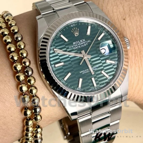 Replica Rolex Datejust 41mm Heren-126334 0029-Gegolfde ring-Groene wijzerplaat met motief Groen