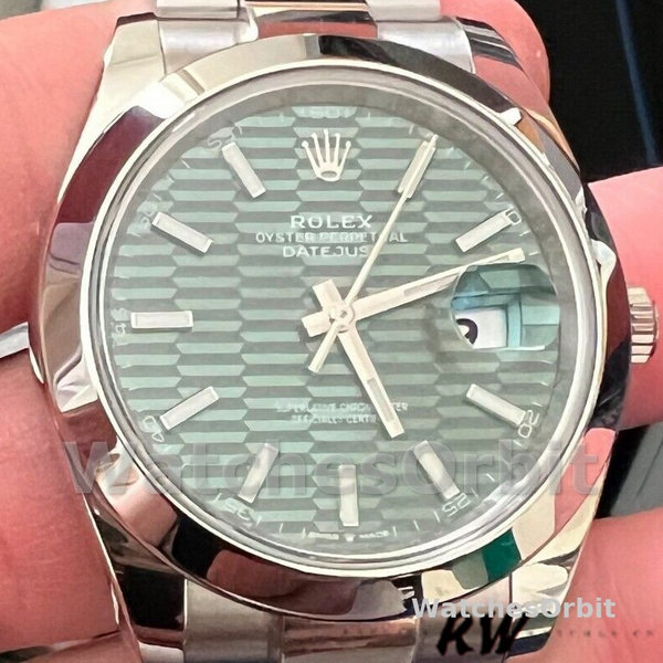 Replica Rolex Datejust 41mm Heren-126334 0029-Gegolfde ring-Groene wijzerplaat met motief Groen