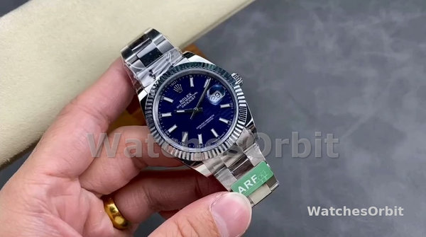 Replica Rolex Datejust 41 mm Uomo-126334-Ghiera scanalata-Motivo blu Quadrante blu