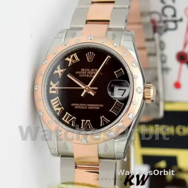 Replica Rolex Datejust 31mm Dames-178341-Zwarte Romeinse cijfers Wijzerplaat Zwart