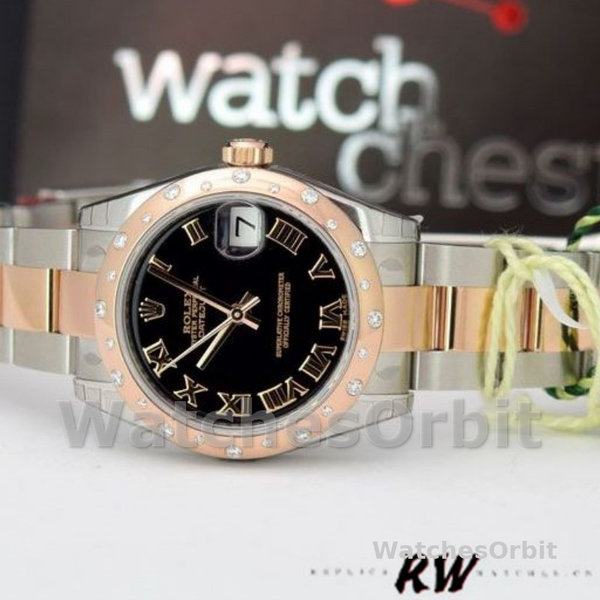 Replica Rolex Datejust 31mm Dames-178341-Zwarte Romeinse cijfers Wijzerplaat Zwart