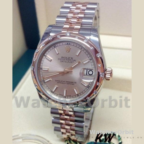 Replica Rolex Datejust 31mm voor dames-178341-Pink Baton Dial-Everose Gold Pink