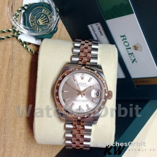 Replica Rolex Datejust 31mm voor dames-178341-Pink Baton Dial-Everose Gold Pink