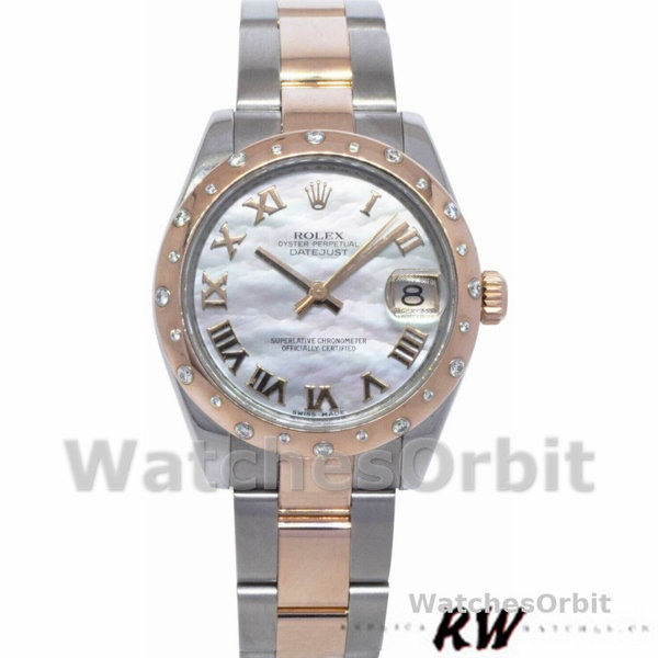 Replica Rolex Datejust 31mm voor dames-178341-Witte parelmoer wijzerplaat MOP