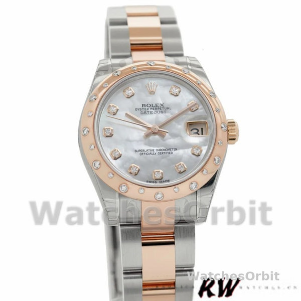 Replica Rolex Datejust 31mm Dames-178341-Witte Parelmoer-Ruiten Wijzerplaat MOP