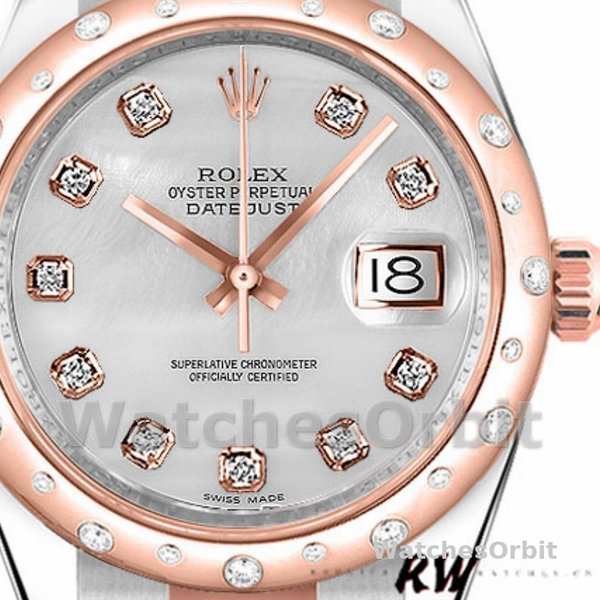 Replica Rolex Datejust 31mm Dames-178341-Witte Parelmoer-Ruiten Wijzerplaat MOP