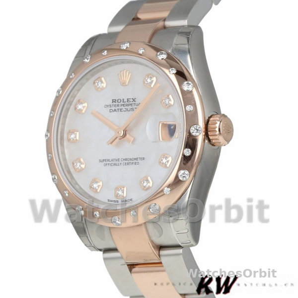 Replica Rolex Datejust 31mm Dames-178341-Witte Parelmoer-Ruiten Wijzerplaat MOP