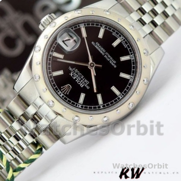 Replica Rolex Datejust 31mm voor dames-178344-zwarte wijzerplaat-roestvrij staal zwart