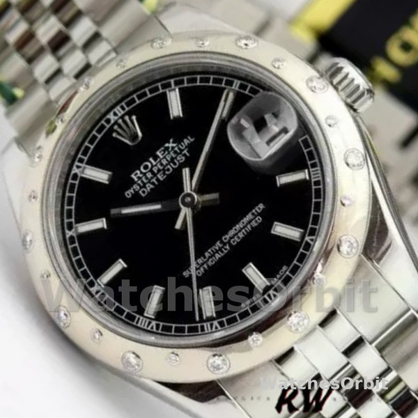Replica Rolex Datejust 31mm voor dames-178344-zwarte wijzerplaat-roestvrij staal zwart