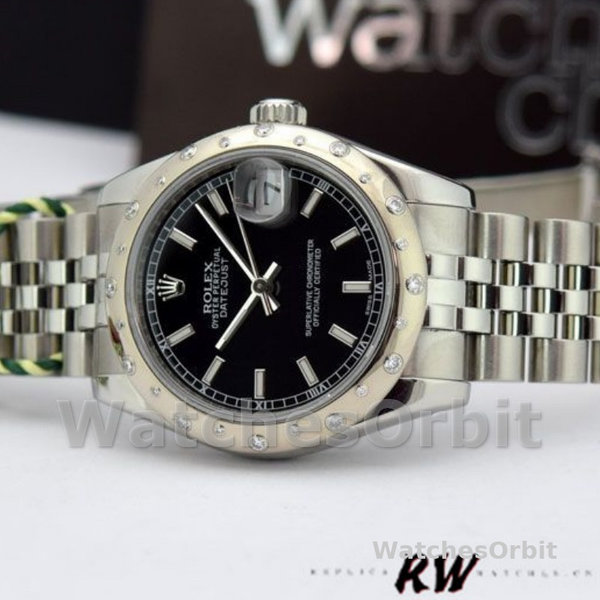 Replica Rolex Datejust 31mm voor dames-178344-zwarte wijzerplaat-roestvrij staal zwart