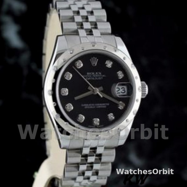 Replica Rolex Datejust 31mm voor dames-178344-zwarte diamanten wijzerplaat-jubileum armband zwart