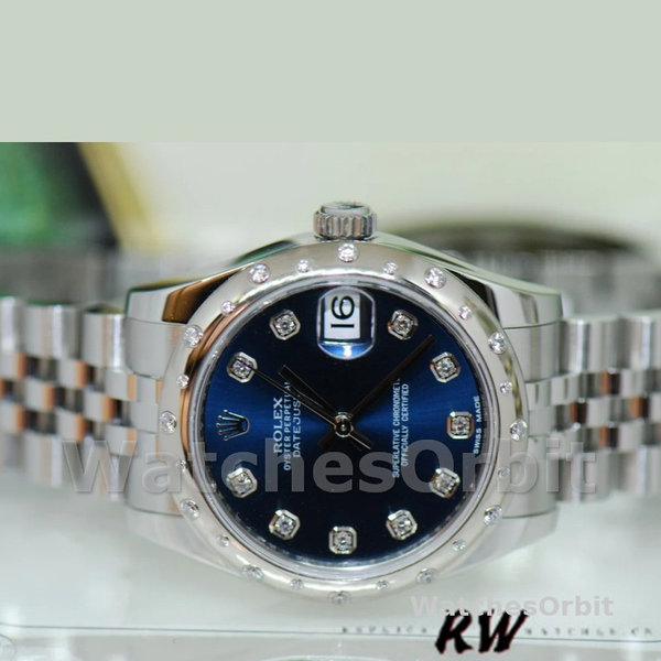 Replica Rolex Datejust 31mm voor dames-178344-Blauwe diamanten wijzerplaat-Jubileum armband blauw