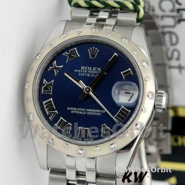 Replica Rolex Datejust 31mm voor dames-178344-Blauwe Romeinse wijzerplaat-Jubileum armband blauw