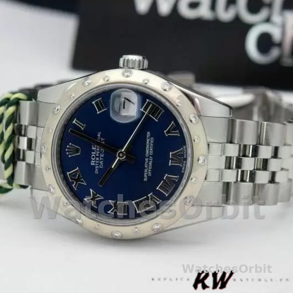 Replica Rolex Datejust 31mm voor dames-178344-Blauwe Romeinse wijzerplaat-Jubileum armband blauw