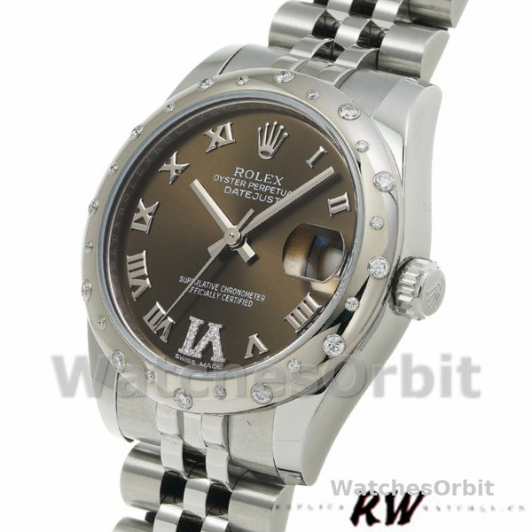 Replica Rolex Datejust 31mm voor dames-178344-Bronzen wijzerplaat-VI Diamanten Brons